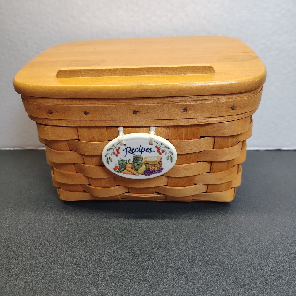 Longaberger Recipe Basket Unisex Brown 2000 Handwoven Wood Lid Dividers